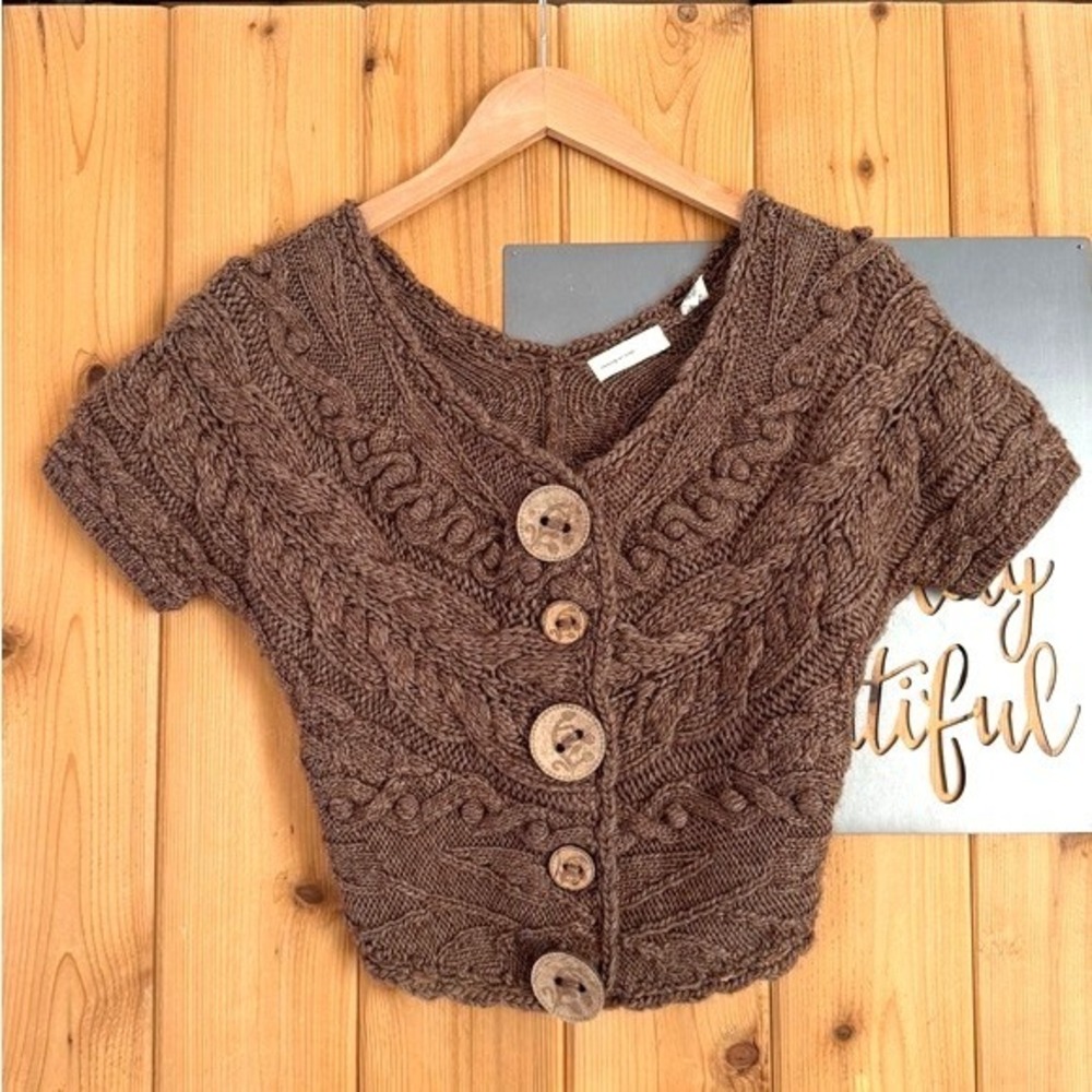 Sleeping On Snow x Anthropologie Cropped Knit Cardigan Sweater Small in Brown